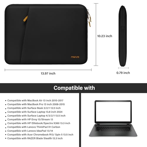 MOSISO 13.3 inch Laptop Case, 13-13.3 inch Laptop Sleeve Compatible with MacBook Neo/Air/Pro 13 inch with A18/M5/M4/M3/M2/M1 Chip 2026-2016, Neoprene Carrying Computer Bag with Bevel Pocket, Black