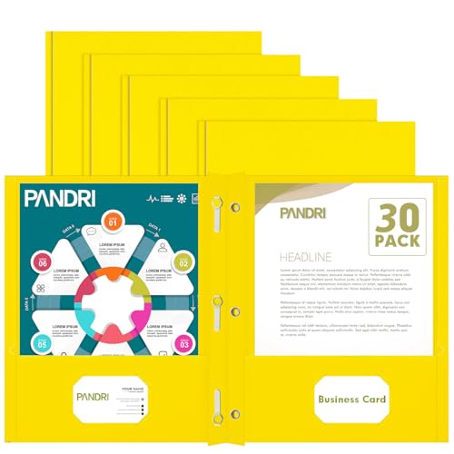 Two Pocket Folders, PANDRI 30 Pack Two Pocket Folders with Prongs, 3 Prong Folders Designed for Office and Classroom, Letter Size Yellow - color: Yellow