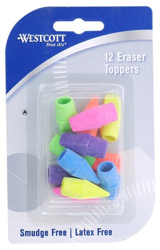 Westcott ‎14891 Pencil Eraser Toppers, Assorted, 12 Pack - size: 12 Count (Pack of 1), style: Toppers
