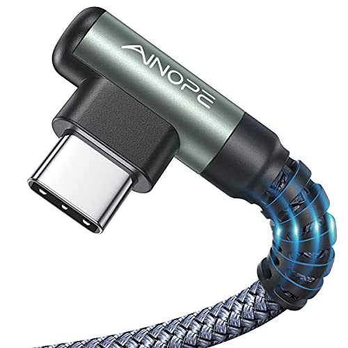 AINOPE USB to USB C Cable [2-Pack, 6.6ft] 3.1A Type C Charger Fast Charging, Right Angle USB C Cable for iPhone 17 Carplay Cable, Galaxy S10+ S10 S9, Note 10 9, LG V30, Moto, iPhone 16 15 Charger Cord - color: Grey, size: 6.6FT+6.6FT