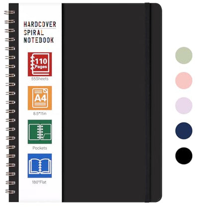 LABUK Spiral Notebook 8.5 x 11, A4 Large Notebooks for Women Men, 55 Sheets (110 Pages) College Ruled Hardcover Notebook for Work School Note Taking (Black) - color: 3-black, style: A4