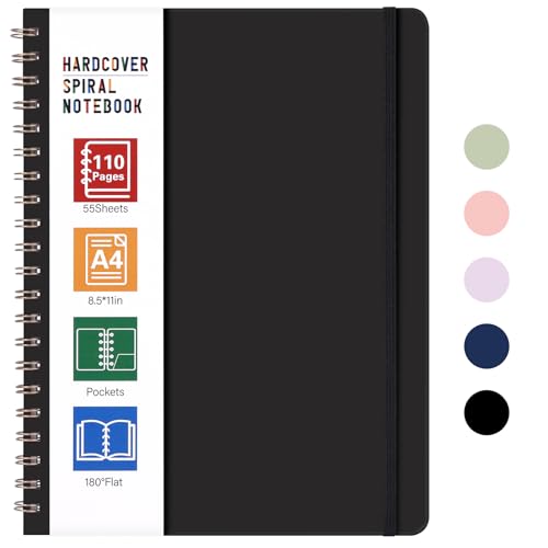LABUK Spiral Notebook 8.5 x 11, A4 Large Notebooks for Women Men, 55 Sheets (110 Pages) College Ruled Hardcover Notebook for Work School Note Taking (Black) - color: 3-black, style: A4