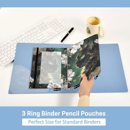 Funny Cat Pencil Pouches for 3 Ring Binder, Zipper Binder Pencil Case, 2 Pack Clear Window Case Bag for Office Organizers - color: Funny Cat