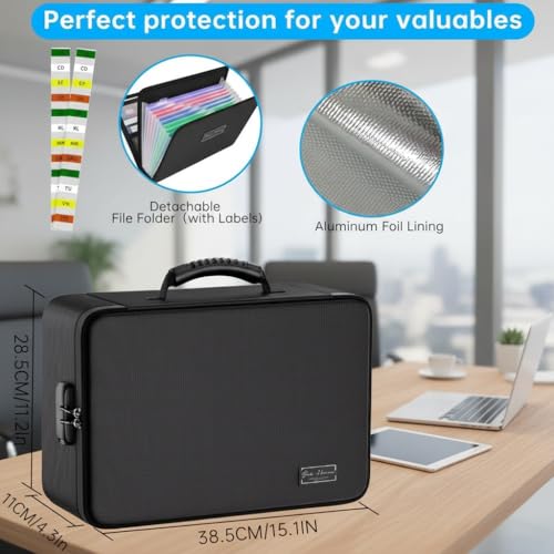 Fireproof Document Organizer Bag with Lock – Waterproof File Folder with 13 Labeled Pockets for Secure Document Storage for Home, Office & Travel