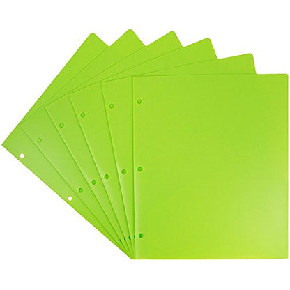 JAM PAPER Heavy Duty Plastic 3 Hole Punch Pocket Folders - Extra Tough School Folders - Lime Green - 6/Pack - color: Lime Green, size: 6 Per Pack