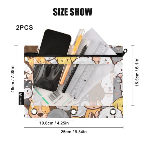 ZAZYXTJ Personalized Cute Dog Binder Pencil Pouchs 3 Ring | with Zipper Clear Window Office Organizers bag for School Students Teacher Supplies 2 Pack - color: Dog