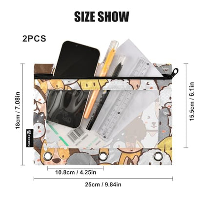 ZAZYXTJ Personalized Cute Dog Binder Pencil Pouchs 3 Ring | with Zipper Clear Window Office Organizers bag for School Students Teacher Supplies 2 Pack - color: Dog
