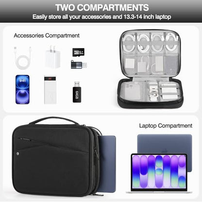 MoKo 13.3-14 inch Laptop Sleeve Case with Multi-Pockets for New 13" MacBook Neo A18, 14" Mac Pro M3/M2/M1, 13" MacAir M4/M3/M2/M1, Protective Padded Handle Laptop Bag with Accessories Pockets, Black