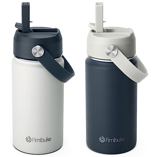 Fimibuke Kids Insulated Water Bottle, 14oz BPA FREE Double Wall Vacuum Tumbler 18/8 Stainless Steel Leak Proof Kids Cups with Straw Metal Water Bottle for School Boys Girls (2 Pack, Coastal) - color: B9. Coastal
