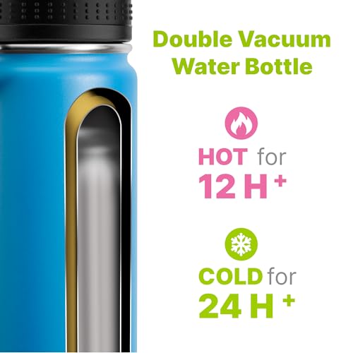 12 oz Water Bottle Stainless Steel Vacuum Insulated Wide Mouth Sports Flask, 2 Pack Water Bottle with Leakproof Spout Lid (Canyon Red-Sky Blue) - color: Canyon Red-Sky Blue, size: 12 Ounces