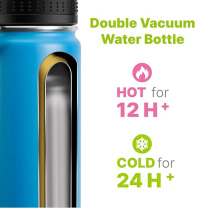 12 oz Water Bottle Stainless Steel Vacuum Insulated Wide Mouth Sports Flask, 2 Pack Water Bottle with Leakproof Spout Lid (Canyon Red-Sky Blue) - color: Canyon Red-Sky Blue, size: 12 Ounces