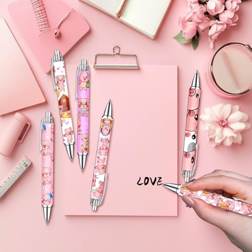 Idealmuzik Pink Pig Pens Set – Cute Piggy Gel Pens for Animal Lovers – Fun Writing Stationery Gift for Office, or Journaling – New Year Gifts, 6 Pack - style: Pig