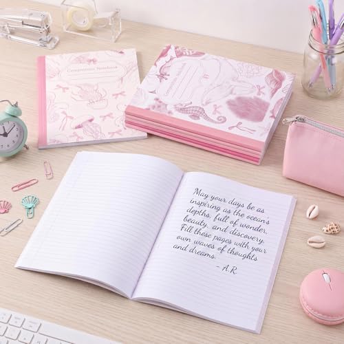 AmazingSpark Pink 6 Pack Composition Notebooks College Ruled Bulk Retro Sea Bow Blue Pink Composition Notebook for Back to School 110 Page 7-1/2"x9-3/4 Jellyfish Journal for First Day of School - color: Pink