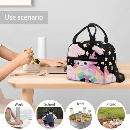 Axolotl Preschool Lunch Box Kids 4-6 Rainbow Simple Modern Lunch Box for Girls 6-8 Kindergarten Meal Bag Elementary School Toddler Students Children Lightweight Adjustable Shoulder Strap - color: Rainbow Axolotl