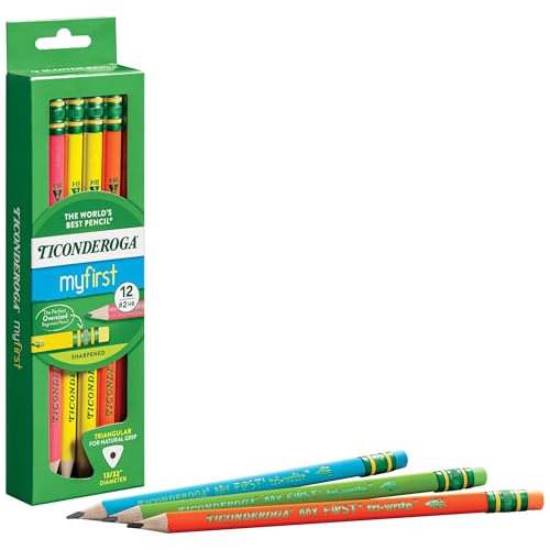 Ticonderoga My First Tri-Write Wood-Cased Pencils, Pre-Sharpened, 2 HB, With Erasers, Neon Colors, 12 Count - style: 12 Count