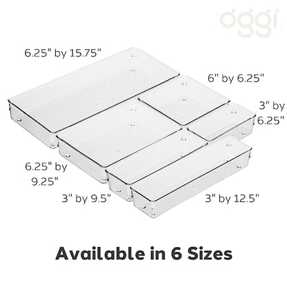 Oggi Clear Drawer Organizer - 6" X 15" - Ideal for Organizing Kitchen Drawers, Office, Desk, Silverware, Kitchen Utensils, Cosmetics and Bathrooms (Pack of 2) - size: 6" by 15" (Pack of 2)