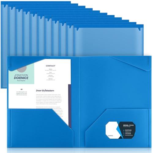 Henoyso 18 Pack Blue Plastic Folders with Clear Front Pockets Heavy Duty File Folders with 2 Pockets and Card Slot for Student Communication School Office Presentation Report - color: Blue