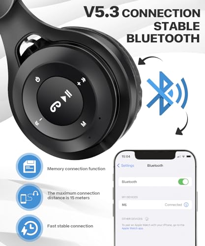 Kids Bluetooth Headphones, Over Ear Children's Wireless Bluetooth 5.3 Headsets, Built-in Mic, Comfortable Wear & HD Sound, Kids Headphones for Boys Girls School Travel iPad Tablet (Black) - color: Black