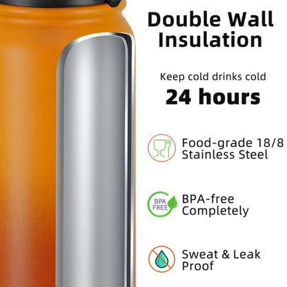 Fanhaw 20 Oz Kids Insulated Stainless Steel Water Bottle with Straw Lid, Leakproof & Anti-Dust Everyday Use Bottle for School, Women & Men, Back to School Essentials (Yellow Orange) - color: Yellow Orange, style: 20 Ounces