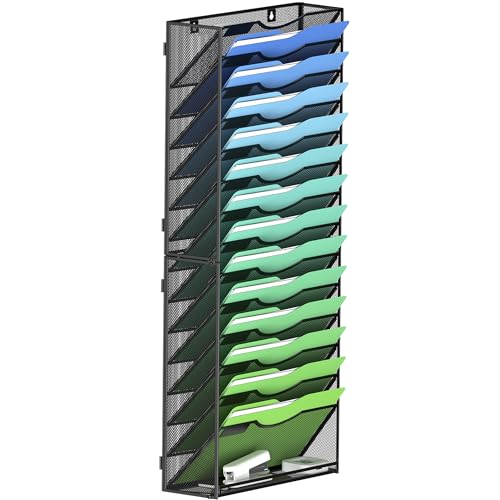 Kuntine.B Wall File Organizer Office Hanging Magazine Holder Wall File Organizer for Office Home - color: Black, size: 15 Tier & No Hangers