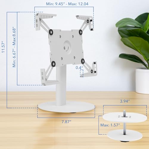 Mount-It! Universal Tablet Stand with Tilt, Anti-Theft Retail iPad POS Kiosk Stand, Fits 9.7"–13.1" Tablets, 90° Rotation & 180° Tilt, 20 lb Capacity, Steel Countertop Mount, White - color: White