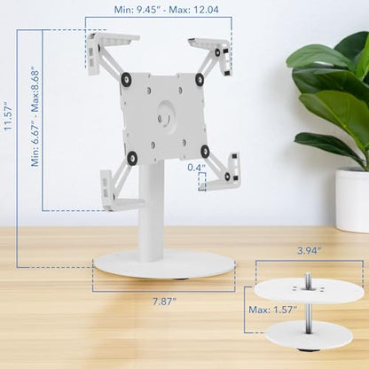 Mount-It! Universal Tablet Stand with Tilt, Anti-Theft Retail iPad POS Kiosk Stand, Fits 9.7"–13.1" Tablets, 90° Rotation & 180° Tilt, 20 lb Capacity, Steel Countertop Mount, White - color: White