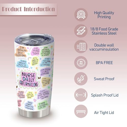 20oz Nurse Daily Healthcare Worker Insulated Stainless Steel Mug with Lid | Double Wall Insulated Mug, Encouraging Positive Design, Gift for Nurses Medical Staff, Fits Appreciation Birthday Christmas - color: 1 Count (Pack of 1)-Nurse Daily Affirmations