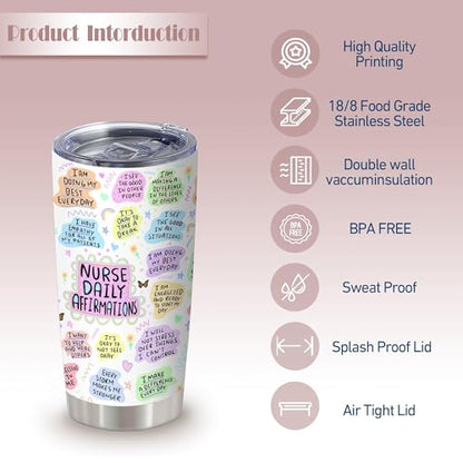 20oz Nurse Daily Healthcare Worker Insulated Stainless Steel Mug with Lid | Double Wall Insulated Mug, Encouraging Positive Design, Gift for Nurses Medical Staff, Fits Appreciation Birthday Christmas - color: 1 Count (Pack of 1)-Nurse Daily Affirmations