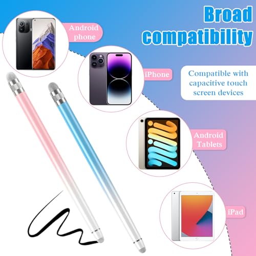 Bopomofo 2PCS Stylus Pen for Touchscreen,High Sensitivity & Precision | Metal Barrel,Fiber Tip,No Charging,Compatible with iPhone iPad Android Microsoft Surface Nintendo Switch Touch Screen - color: B-White Pink/White Blue