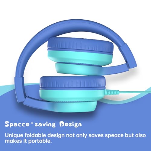 Candy Bila Kids Headphones, Wired Headphones for Kids Over Ear with Microphone, 85/94dB Volume Headphones for Girls Boys, Foldable Headphones for Learning & Entertainment - color: Gradient Blue, Gradient Purple