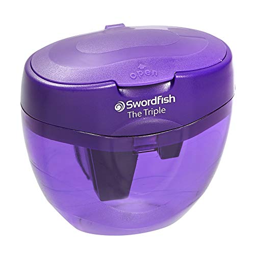 Swordfish ‘The Triple’ Three Hole Pencil Sharpener with Mess-Free Canister [Pack of 1] 8-16 mm [40228s], Purple - size: pack of 1