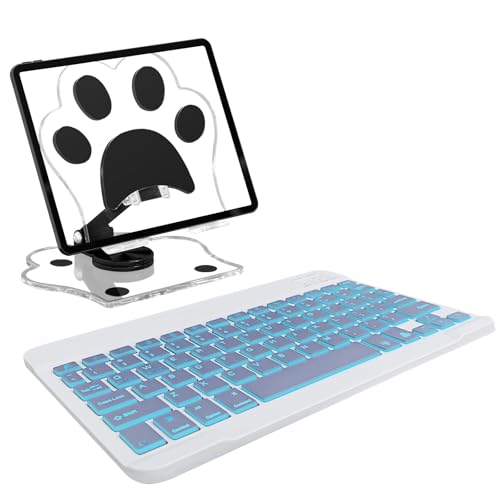 for Bluetooth Keyboard, Cute Tablet Stand Adjustable & Foldable, 7-Color Wireless Rechargeable Keyboard for iPad, iPad Pro/Mini/Air， Samsung Xiaomi Tablets, etc - Lavender - color: B-Backlight Keyboard-Lavender