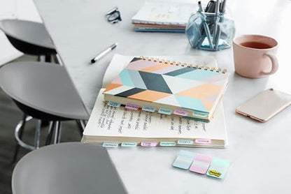 Post-it Tabs, 1 in Solid, Aqua, Yellow, Pink, Red, Green, Orange, 6/Color, 36/Dispenser (686-ALOPRYT) - size: 0.4" x 2.8"