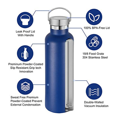 Neihepal 20 oz Insulated Water Bottles Bulk 4 Pack,Stainless Steel Double Wall Sport Bottle with Lid of Handle,Metal Reusable Thermoses Flask with Cup Cap for School,Hikers,Gift (Navy,Set of 4) - color: Navy