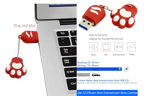 128GB USB 3.0 Flash Drive Cartoon Novelty Lovely Cat Paw Memory Stick Silicone Rubber Ainmal Pendrive Red - color: Catpaw-red, size: 128GB 3.0