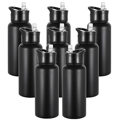 VEGOND 32 oz Insulated Water Bottle Bulk Stainless Steel Metal Water Bottles with Leak Proof Straw Lid & Spout Lid, Wide Mouth Double Walled Vacuum Travel Sports Bottle, 8 Pack - color: Black, size: 32oz-8 Pack