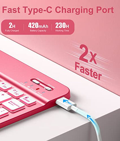 Hamile for iPad 11th 10th Generation Case with Keyboard - 7 Colors Backlit Wireless Detachable Folio Keyboard Cover with Pencil Holder for iPad 11-inch A16 2025 10th Gen 10.9 Inch 2022 (Pink) - color: Pink