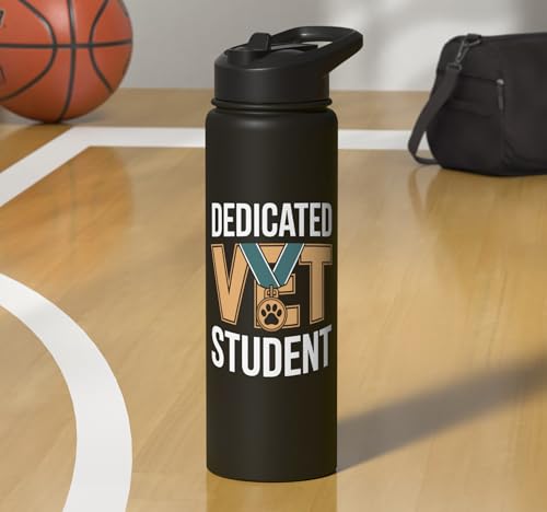 Dedicated Vet Student Veterinary School Stainless Steel Insulated Water Bottle - color: Black