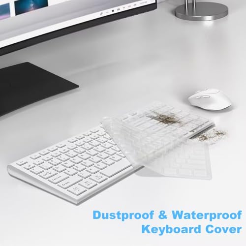 FENIFOX Wireless Keyboard and Mouse, Rechargeable USB C Combo Silent Quiet Compact Full Size Flat with Number Pad Soft Cover for Mac MacBook iMac Windows PC Laptop Computer Office - White - color: White
