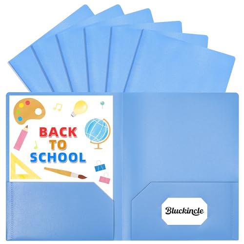 6 Pack Folders with Pockets Blue 2 Pocket Plastic Folde for School | File Folder for Documents Letter Size with Business Card Slot Back to School Office Teacher Supplies - color: Blue