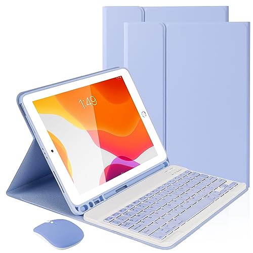 SOPPY Bluetooth Keyboard Case with Mouse for iPad 9th Gen 2021, 8th Gen 2020, 7th Gen 2019 10.2", Air 3 & Pro 10.5", Detachable Wireless Keyboard, Slim Protective Cover, Rechargeable, Purple - color: Purple, size: 10.2 & 10.5 inch