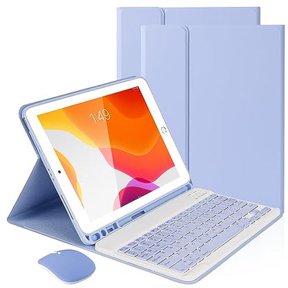 SOPPY Bluetooth Keyboard Case with Mouse for iPad 9th Gen 2021, 8th Gen 2020, 7th Gen 2019 10.2", Air 3 & Pro 10.5", Detachable Wireless Keyboard, Slim Protective Cover, Rechargeable, Purple - color: Purple, size: 10.2 & 10.5 inch