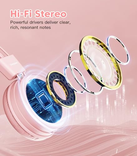 Cowyawn Kids Headphones, Toddler Headphones with Safe Volume Limiter 94dB, Wired School Headphones for Kid, 3.5mm Adjustable On-Ear Headphone for Boys/Girls/Children/Teens/iPad/Computer, Light Pink - color: Light Pink