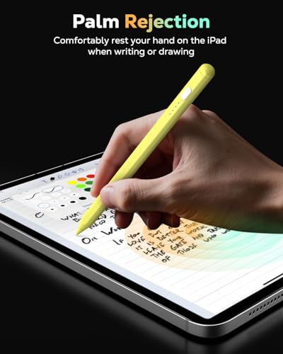 MoKo Pencil for iPad (A16) 11th 10th Gen, Stylus Pen for 2018-2026 Apple iPad 11/10/9/8/7/6/A16, Mini 7/6/5, Air M3/M2 11"/13"/5/4/3, Pro M4 13"/12.9"/11" Tilt Sensitivity, USB-C Fast Charging, Yellow - color: Yellow
