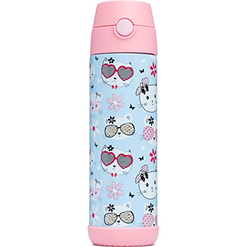 Snug Insulated Kids Water Bottle with Straw & Spout – Double-Wall Stainless Steel, Leakproof, Easy-Flip Lid – For School, Travel, Toddlers & Big Kids - Kitty, 17oz - color: Kitty, size: 16.9 Ounces