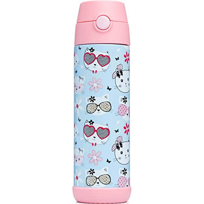 Snug Insulated Kids Water Bottle with Straw & Spout – Double-Wall Stainless Steel, Leakproof, Easy-Flip Lid – For School, Travel, Toddlers & Big Kids - Kitty, 17oz - color: Kitty, size: 16.9 Ounces