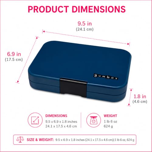 Yumbox Tapas Leakproof Bento Box, 5 Compartments, Monte Carlo Blue | Large Capacity Design, Removable Compartment Tray, Easy-Open Single Latch, Ideal for Teens & Adults, Dishwasher-Safe Tray - color: Monte Carlo Blue with Clear Navy Tray