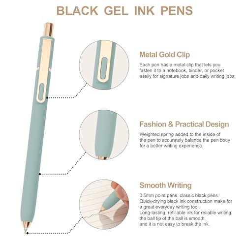 Linbsunne Gel Pens Black Ink Pens for Office 0.5mm Fine Point Pen Smooth Writing Retractable (Metal gold clip-10 pcs) - color: Gold clip-10 pcs