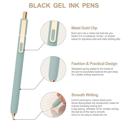 Linbsunne Gel Pens Black Ink Pens for Office 0.5mm Fine Point Pen Smooth Writing Retractable (Metal gold clip-10 pcs) - color: Gold clip-10 pcs