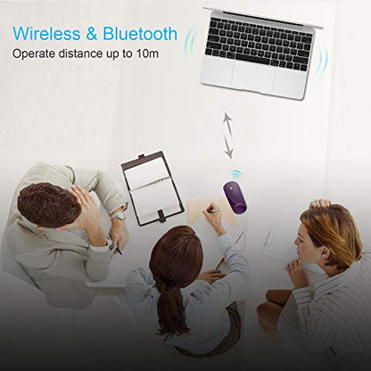 FENIFOX Bluetooth Mouse Slim, Whisper-Quiet Mini Flat Portable Mobile Mice Rechargeable Compatible with Laptop,PC,Android Windows Tablet - Deep Purple - color: Deep Purple